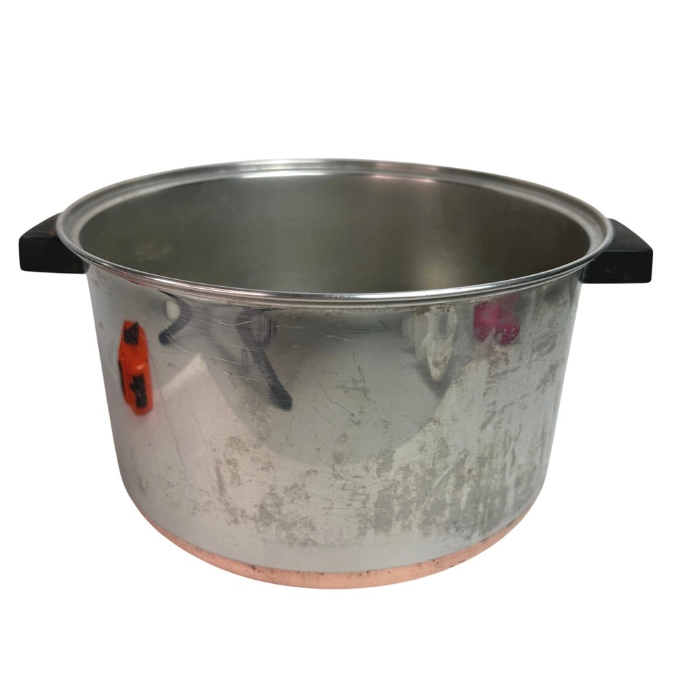 Ekco Flint 6 QT Stock Pot Stainless Steel Thick Copper Bottom Vintage No Lid